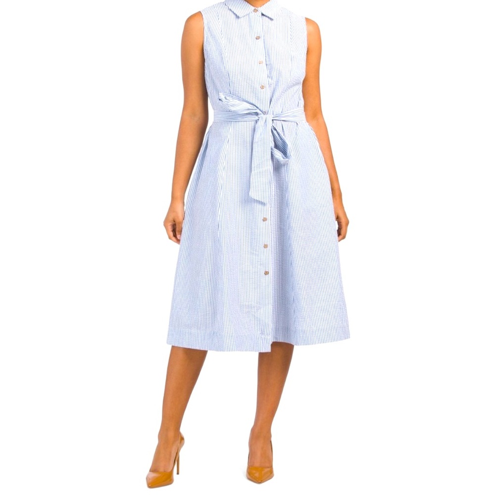 ANNE KLEIN Seersucker Diane Midi Shirt Dress Size 14
